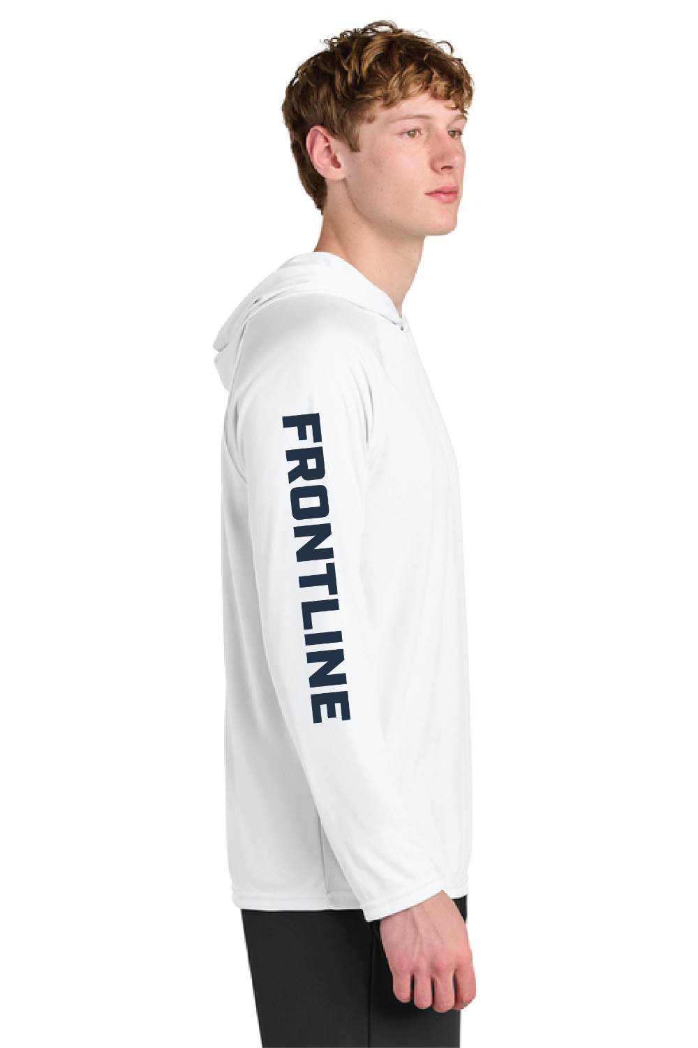 Frontline Hooded Performance Long Sleeve in White, sleeve