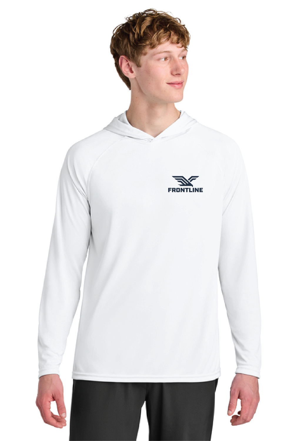 Frontline Hooded Performance Long Sleeve in White, front